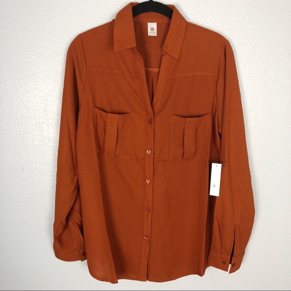 NWT Rokoko Burnt Orange Button Down Top M